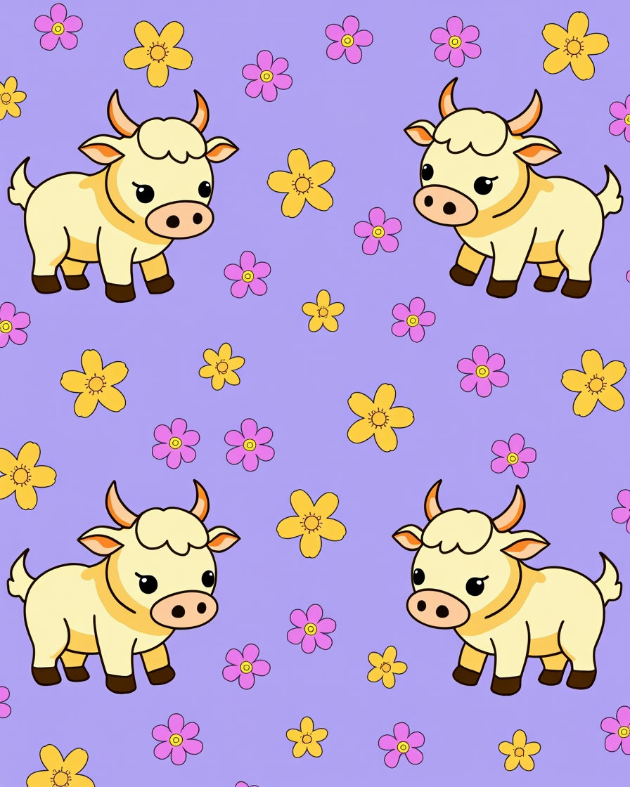 Cute Yellow Cow Floral Background Rug