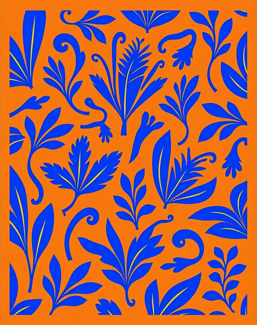 Bold Blue Floral Orange Foliage Rug