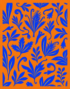 Bold Blue Floral Orange Foliage Rug