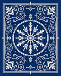 Deep Blue Snowflake Medallion Scrollwork Rug