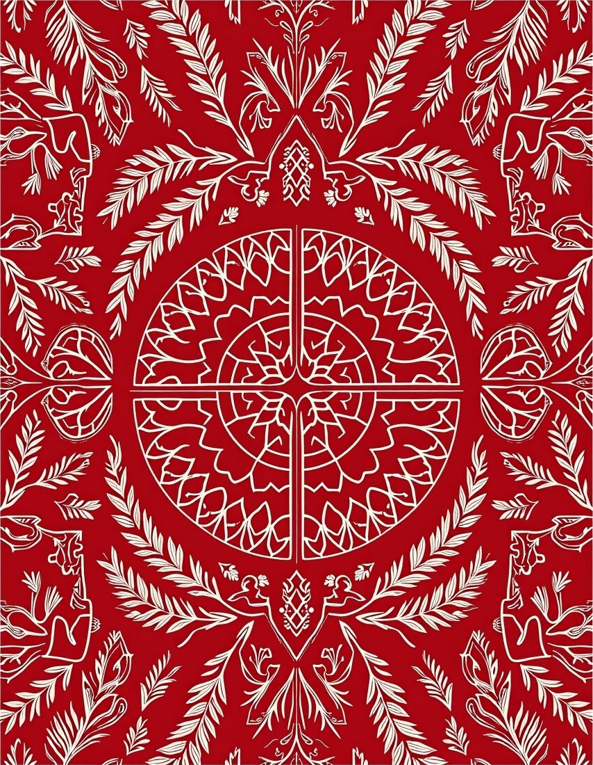 Crimson White Intricate Floral Medallion Rug