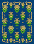 Royal Blue Green Golden Floral Arrangement Rug