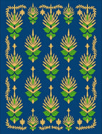 Royal Blue Green Golden Floral Arrangement Rug