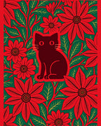 Red Poinsettia Cat Green Floral Rug