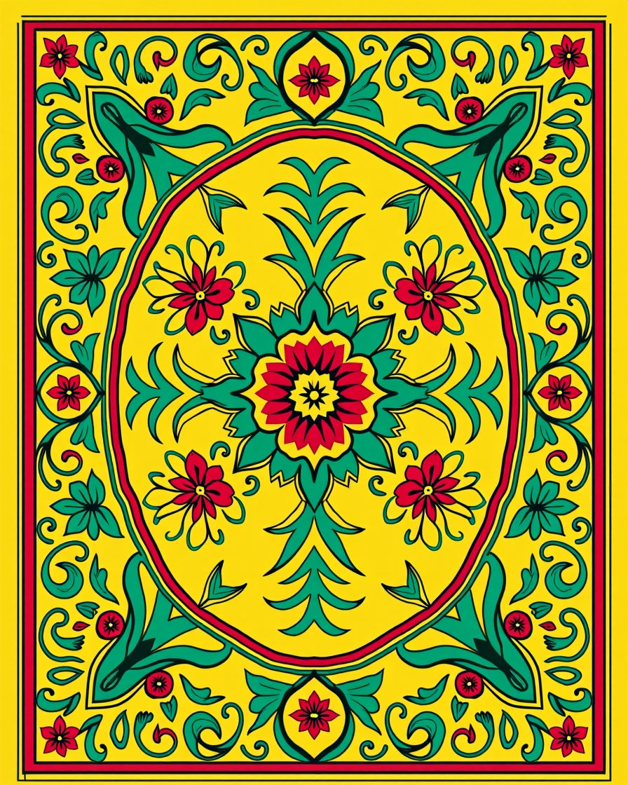 Vibrant Yellow Floral Medallion Accent Rug