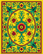Vibrant Yellow Floral Medallion Accent Rug