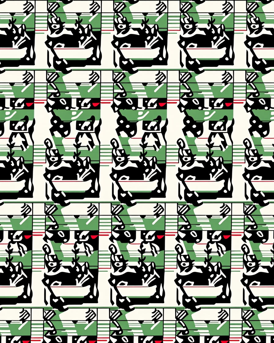 Black Green Red Abstract Geometric Stripes Rug