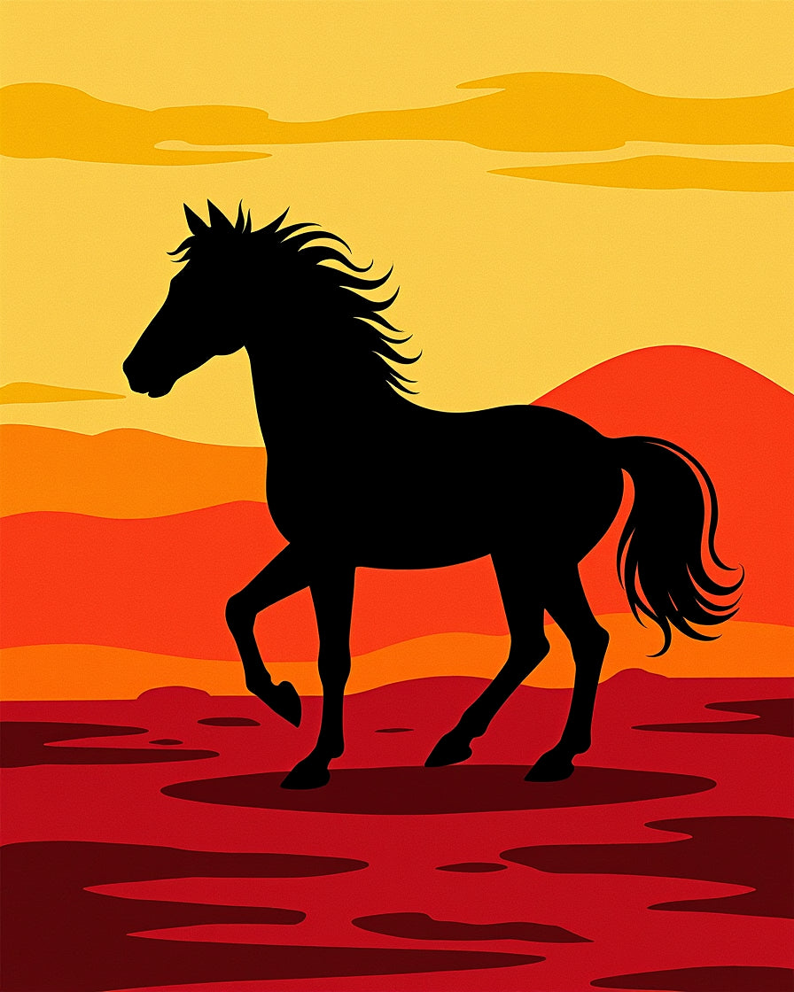 Crimson Sunset Galloping Horse Silhouette Rug