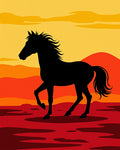 Crimson Sunset Galloping Horse Silhouette Rug