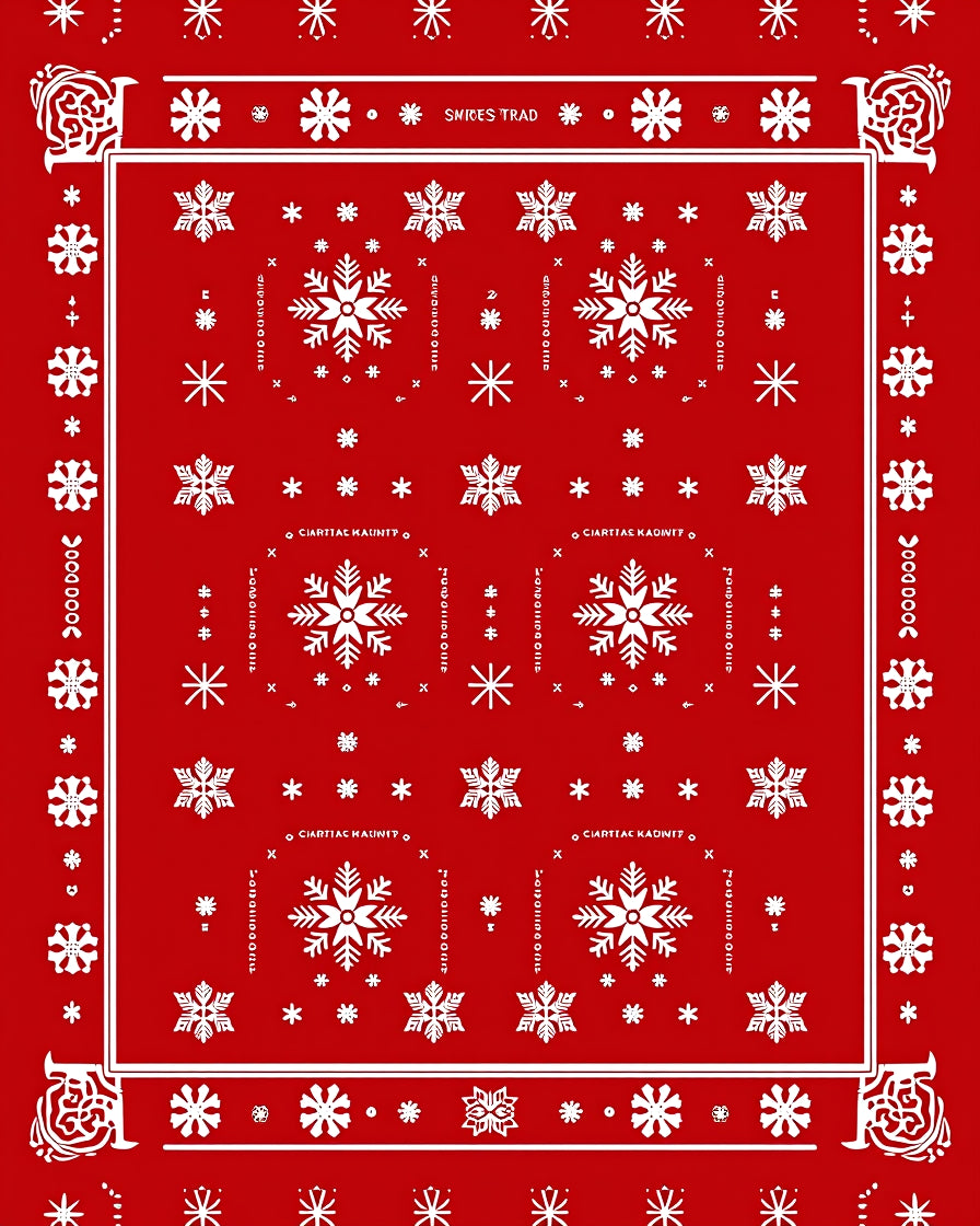 Red White Snowflake Winter Holiday Rug