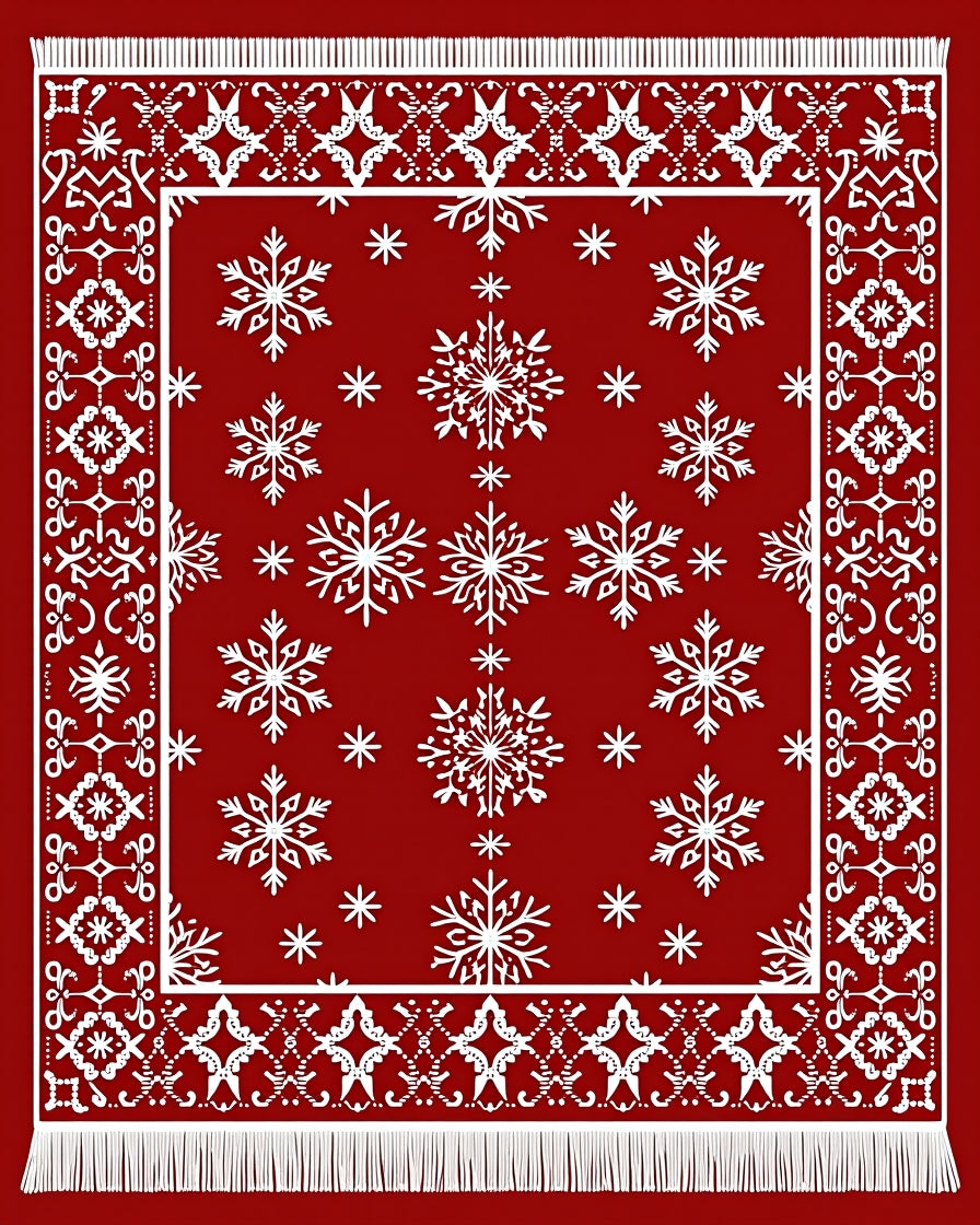 Holiday Red Snowflake Border Rug