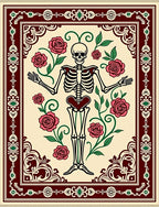 Crimson Rose Skeleton Garden Border Rug
