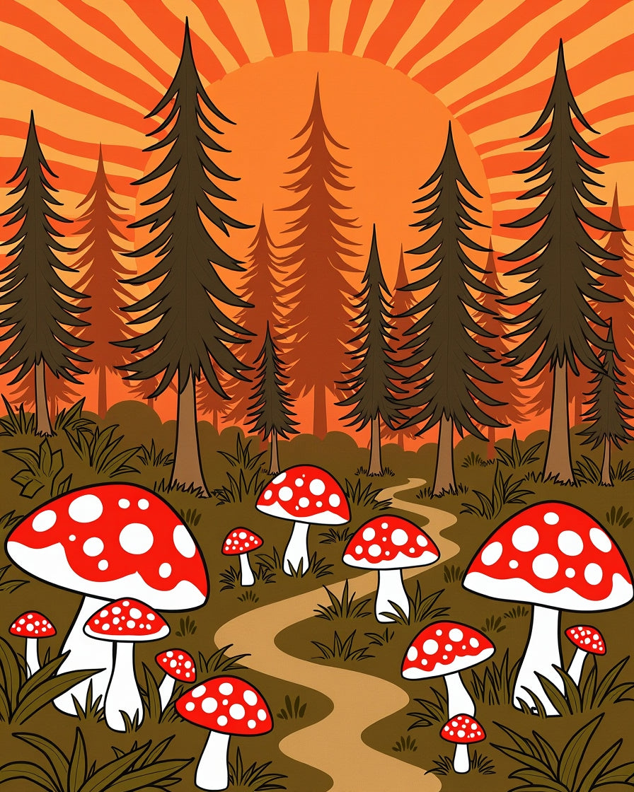 Whimsical Red Mushroom Forest Path Rug