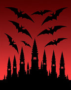 Spooky Black Bats Crimson Castle Skyline Rug