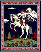 Warrior rider with red mane and horse Rug