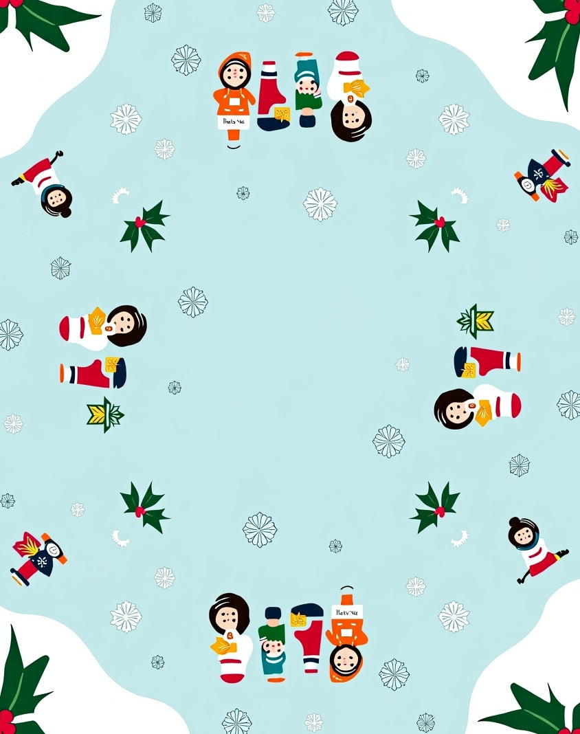 Whimsical Christmas Friends Snowflakes Rug