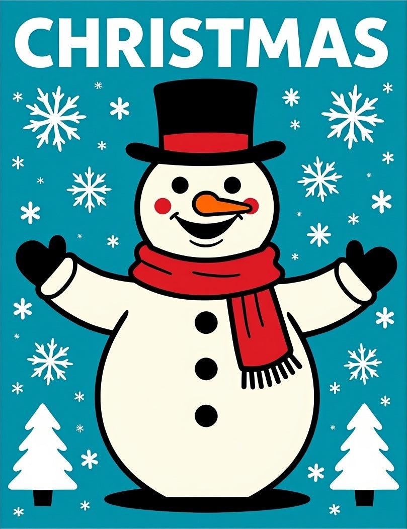 Joyful Snowman With Red Scarf Rug