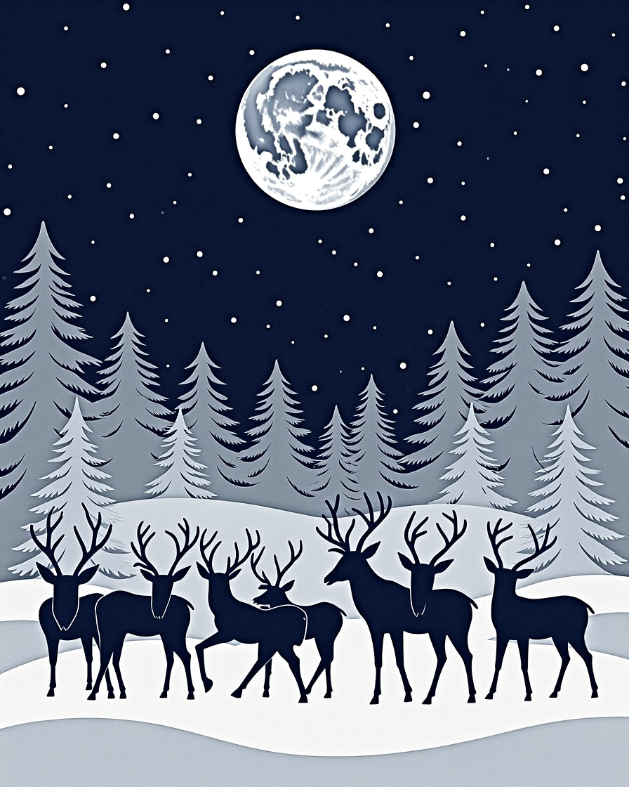 Midnight Winter Moon Deer Herd Rug