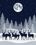 Midnight Winter Moon Deer Herd Rug