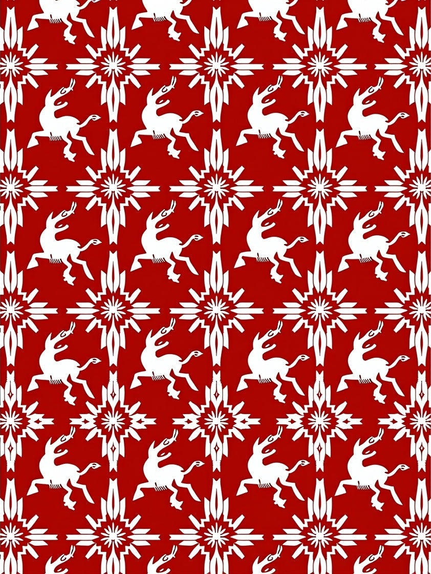 Crimson White Reindeer Starburst Repeat Rug