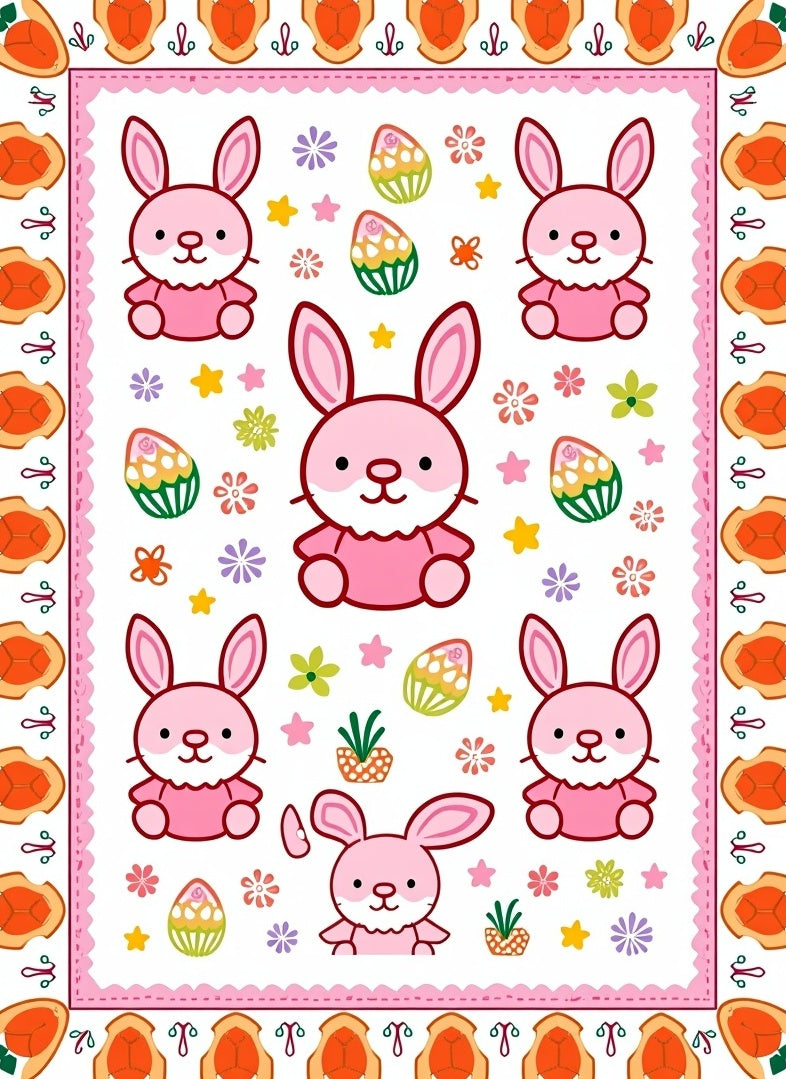 Pink Bunnies and Pastel Eggs Whimsical Rug