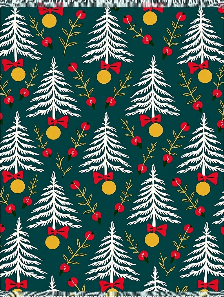 White Pine Tree Christmas Red Bow Rug