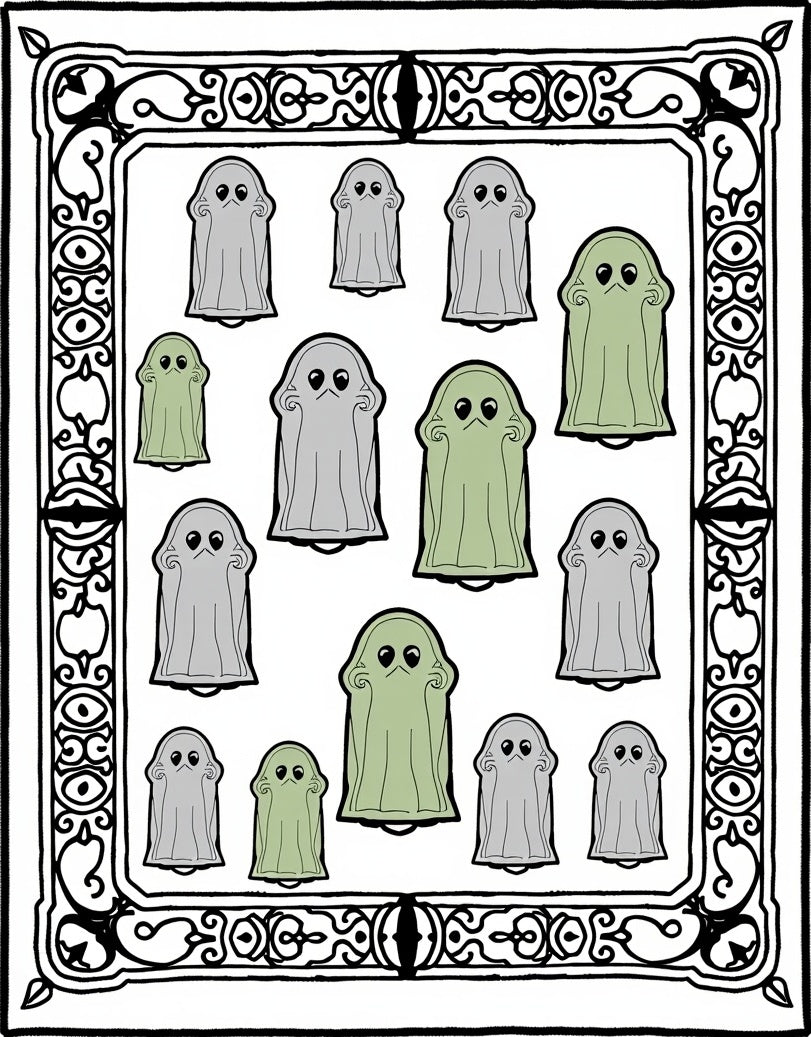Whimsical Green Gray Ghost Gathering Rug