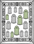 Whimsical Green Gray Ghost Gathering Rug