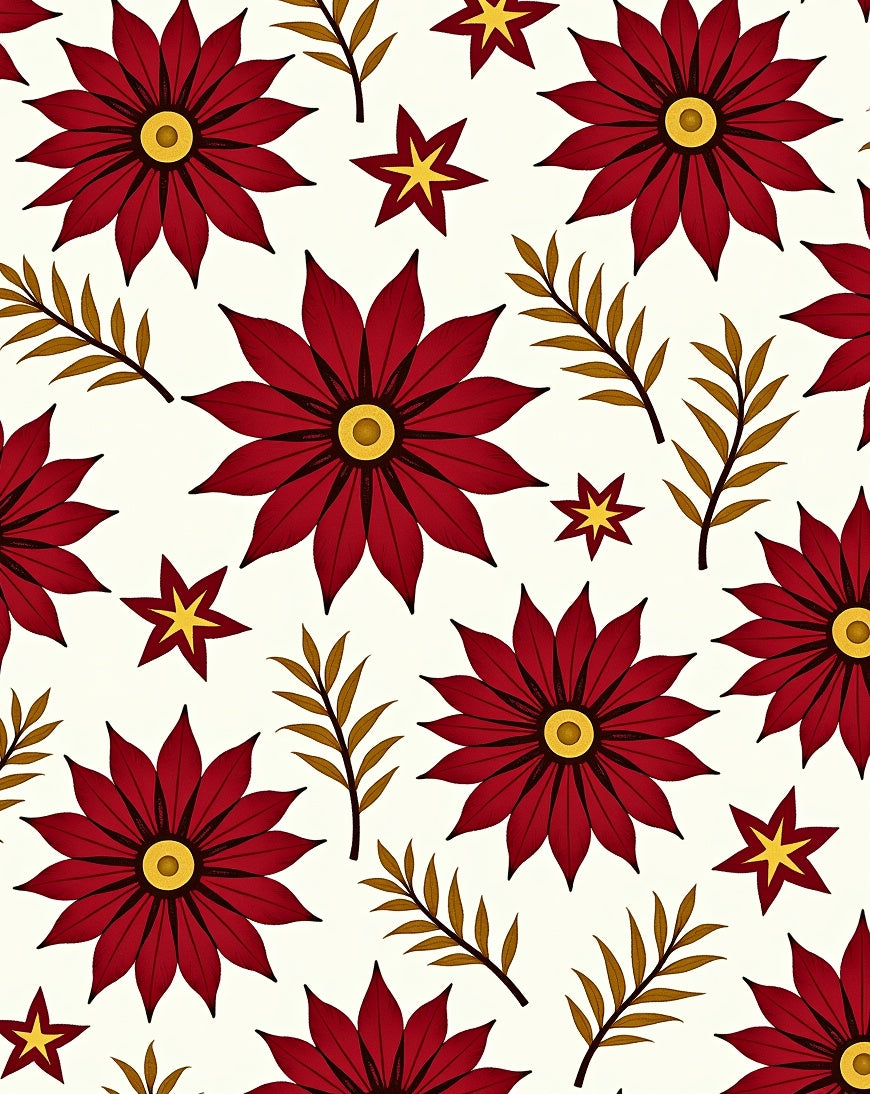 Crimson Floral Star Botanical Rug