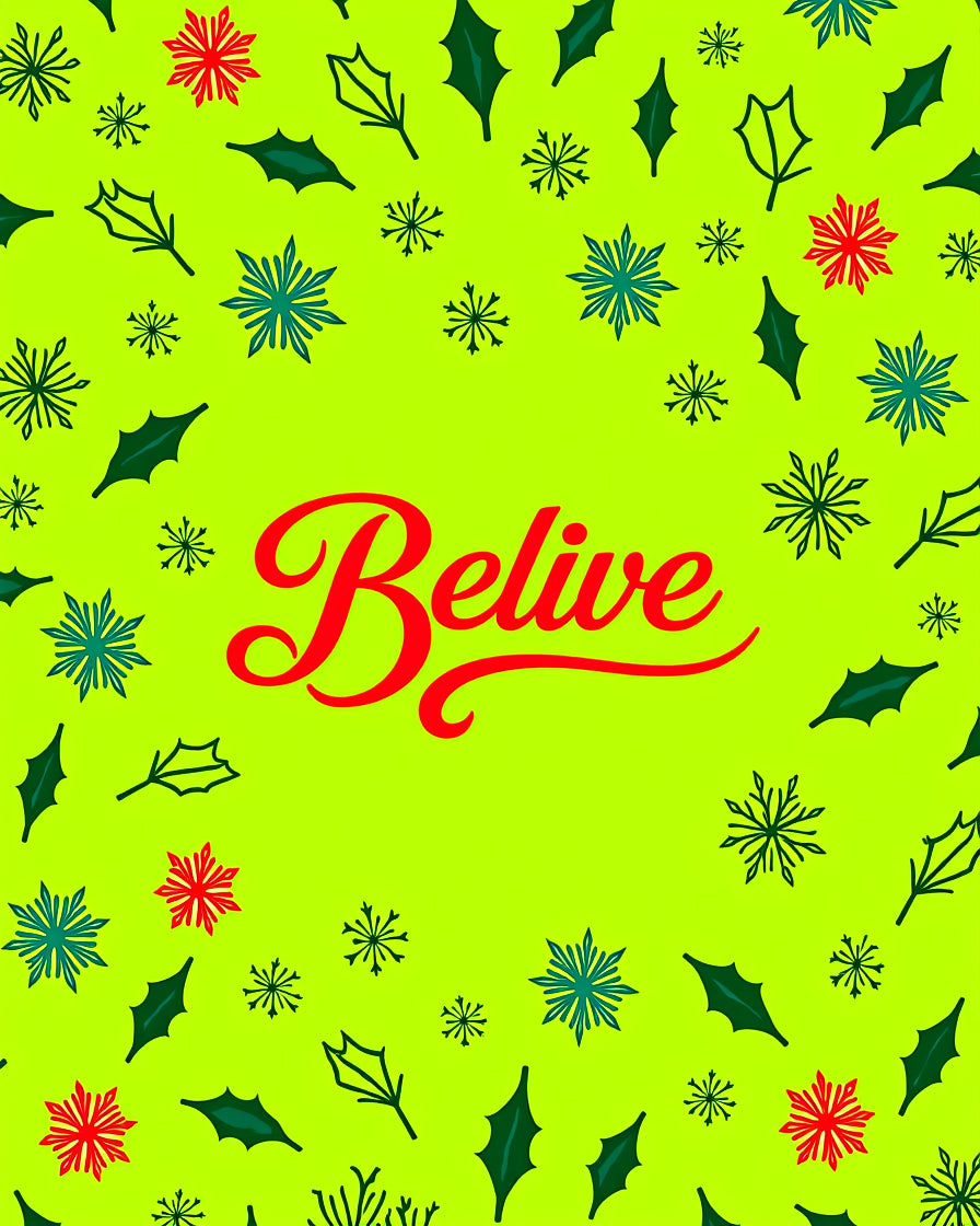 Bright Green Festive Holly Snowflakes Rug