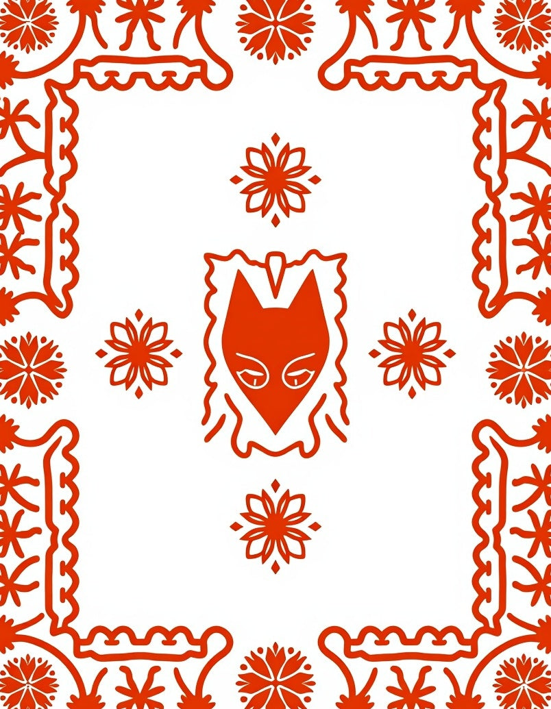 Red Fox Floral Square Accents Rug