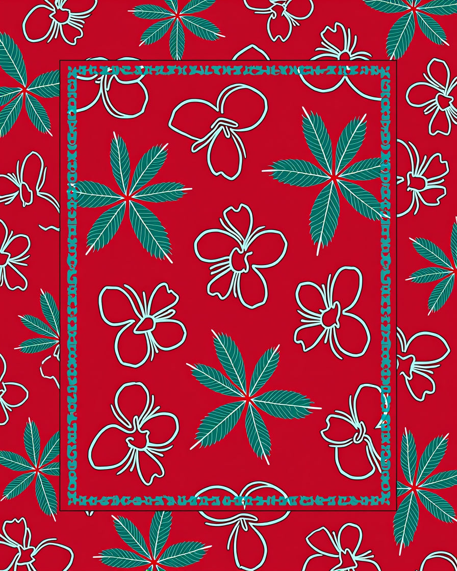Chic red floral leaf border Rug