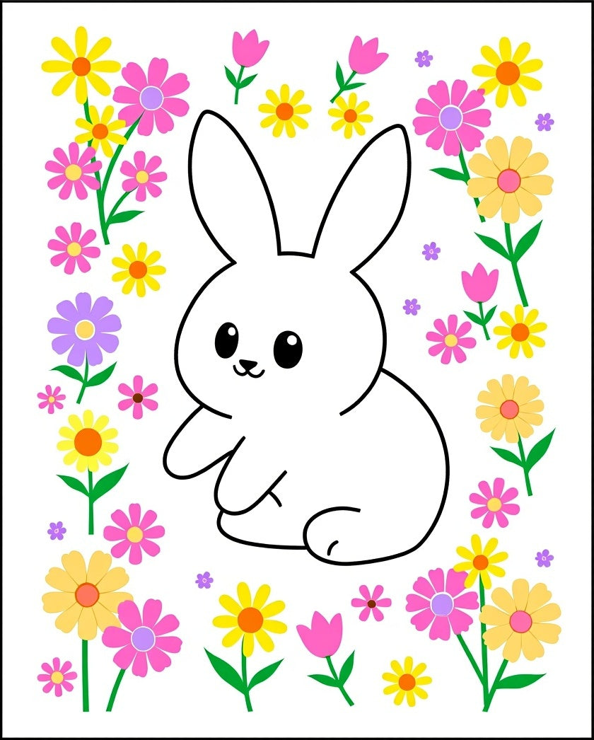 Cute Bunny Amongst Colorful Spring Flowers Rug