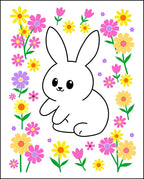 Cute Bunny Amongst Colorful Spring Flowers Rug