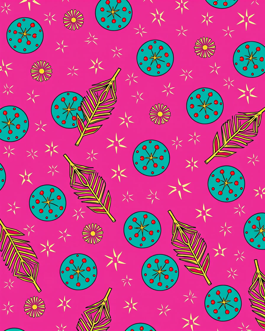 Bright Pink Teal Feather Star Medallion Rug