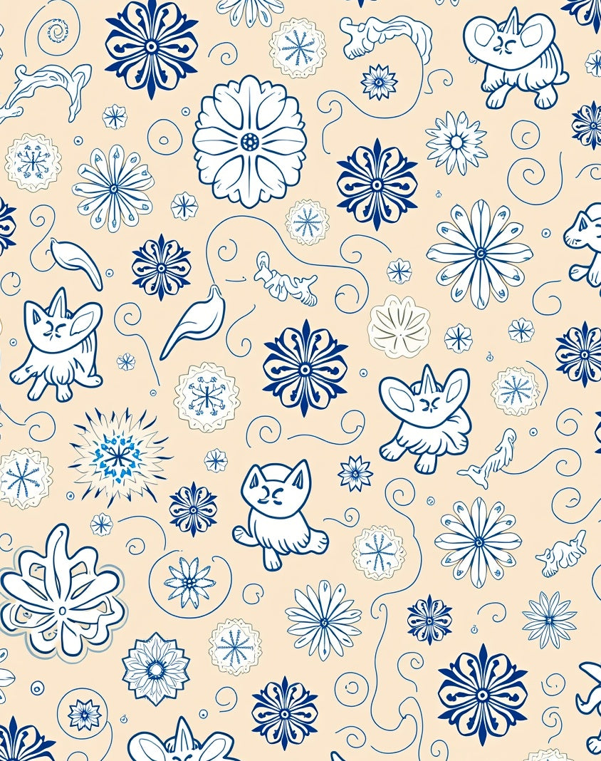 Playful Blue Animals and Floral Garland Rug