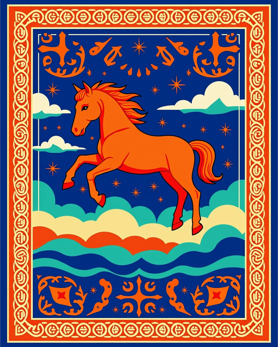 Orange Horse With Blue Sky Rug