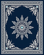 Deep Blue White Snowflake Medallion Rug