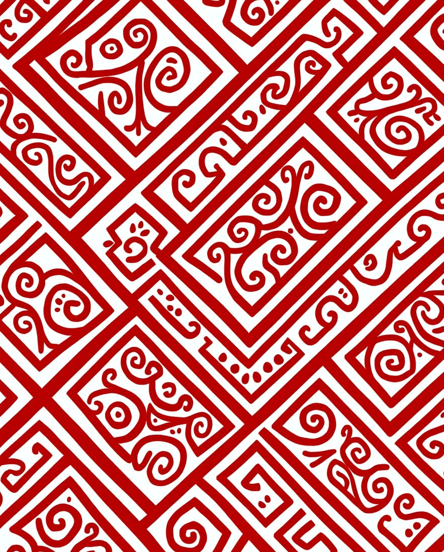 Bold Red Geometric Swirl Rug