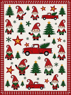 Festive Gnomes Red Truck Christmas Trees Rug