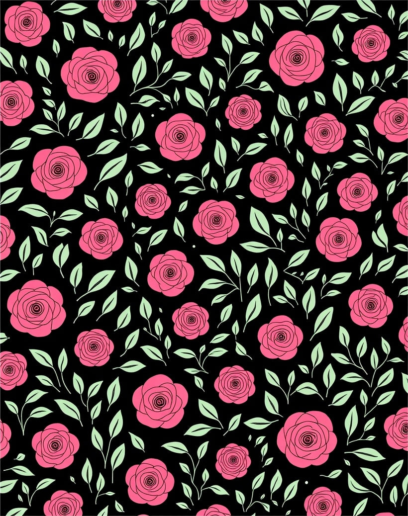 Vibrant Pink Roses Black Garden Rug