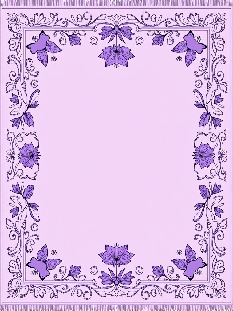 Lavender Butterfly Floral Scroll Border Rug