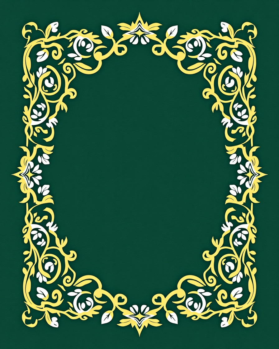 Golden Green Floral Scroll Frame Rug