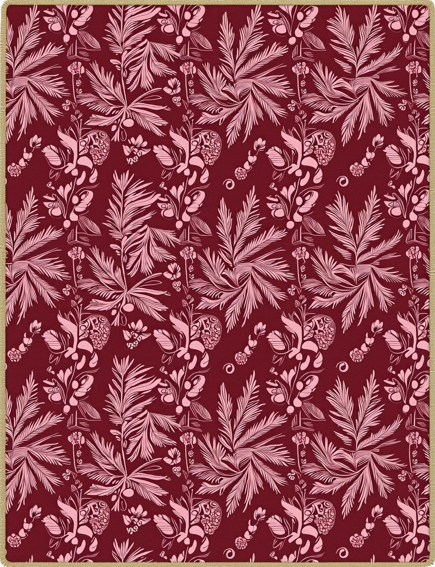 Crimson Pink Tropical Floral Swirl Textile Rug