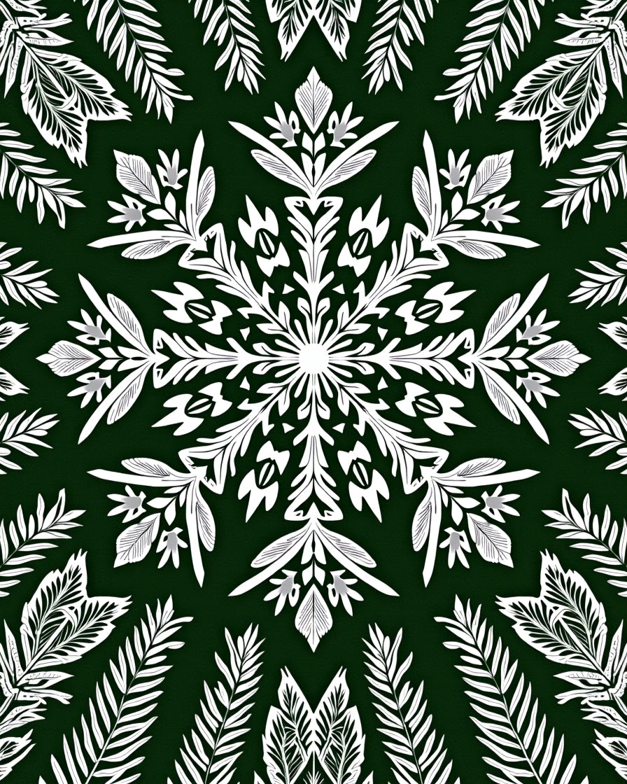 White Fern Mandala Green Rug