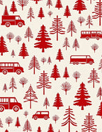 Red Retro Vehicle Tree Silhouette Rug