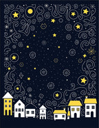 Whimsical Yellow Houses Starry Night Rug