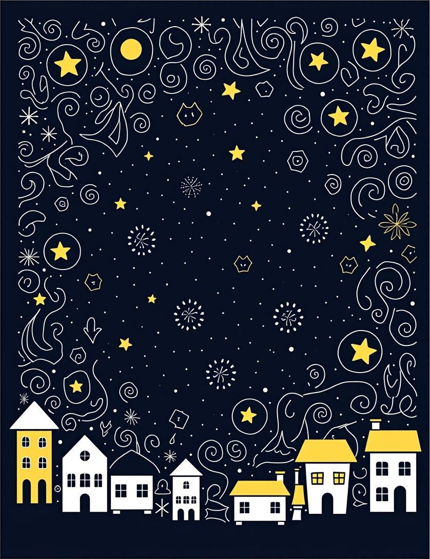 Whimsical Yellow Houses Starry Night Rug