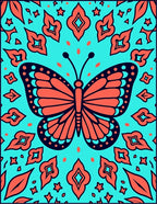 Coral Butterfly Turquoise Garden Rug