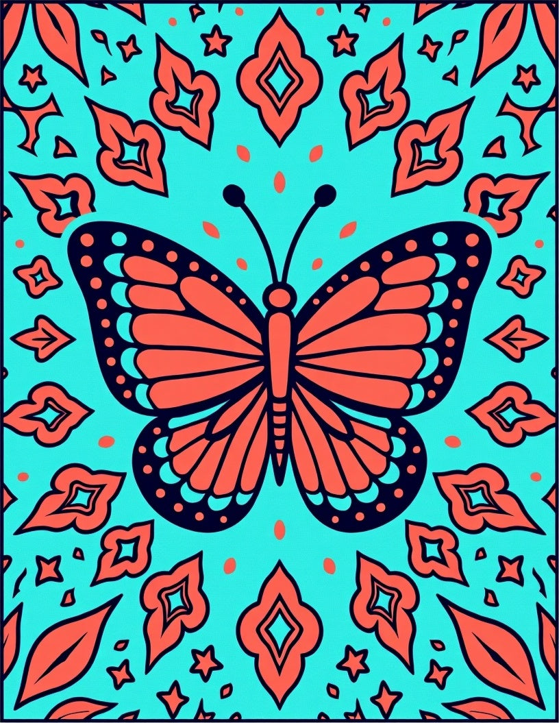 Coral Butterfly Turquoise Garden Rug